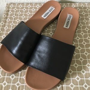 Steve Madden Kailey Slide Sandals - Black Leather